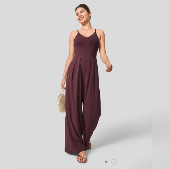 NWT Halara Breezeful Backless side invisible zipper pockets wideleg jumpsuit med - Picture 7 of 16